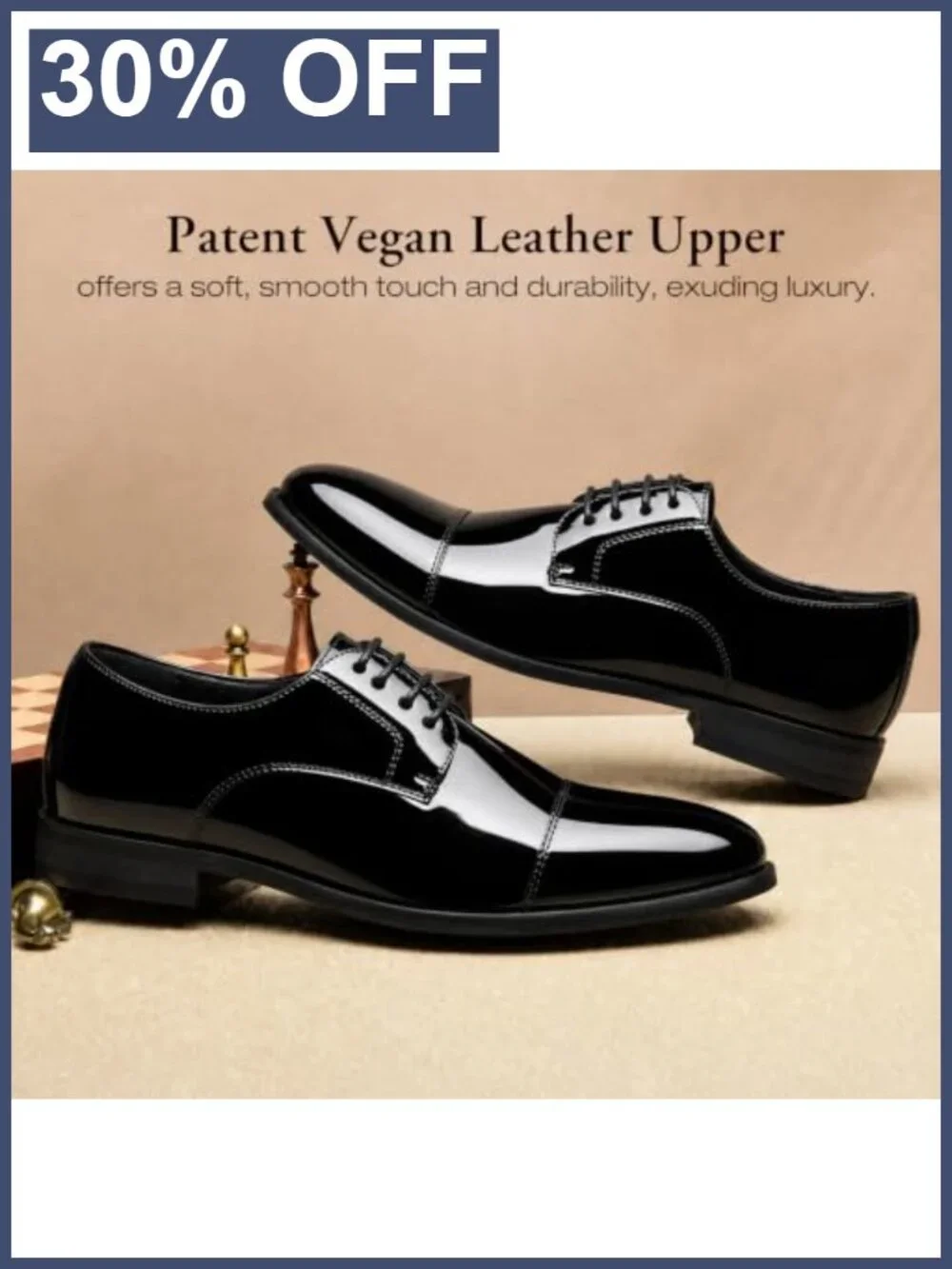 Men's Patent Leather Tuxedo Oxfords Cap Toe Formal Dress Shoes Lace Up